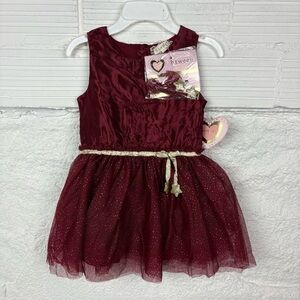 NWT BETWEEN red & gold sparkly star tulle party dress with matching bow size 6